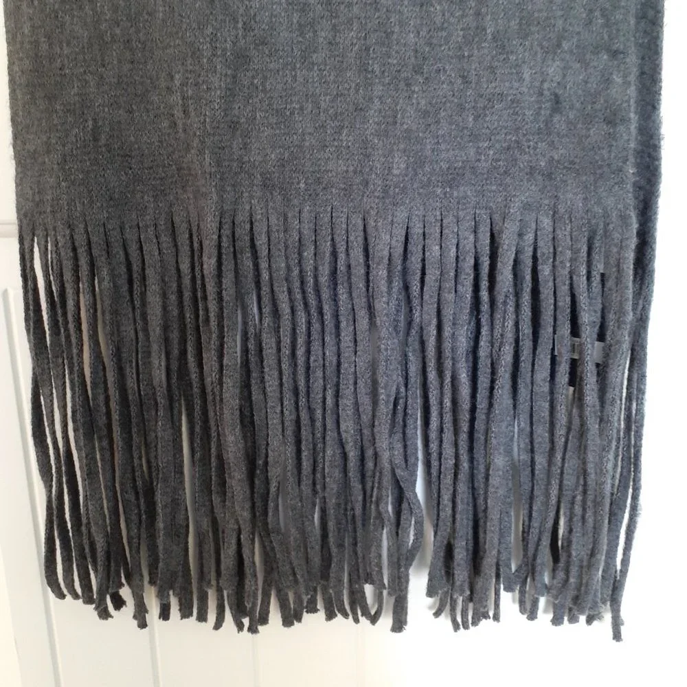 NWT Lucky Brand Solid Brushed Scarf with Fringe in Dark Gray
